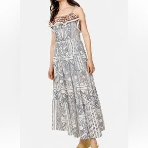 Womens THML White, Navy Blue, Coral, Pink Crochet Ruffle Design Maxi Dress small